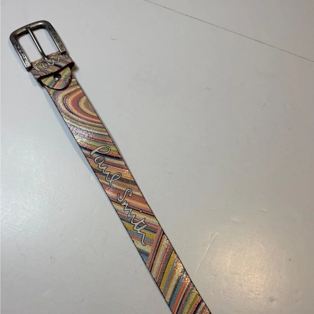 Vtg Paul Smith Leather Mini Cooper Belt Mens 34 Multi Color Metal Bucket Rare